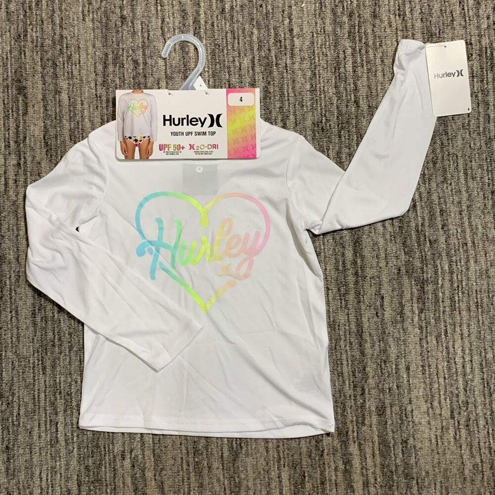 Hurley Youth Girls Swim Top Rash Guard UPF 50 Long Sleeve Pullover Size‎ 4 Beach